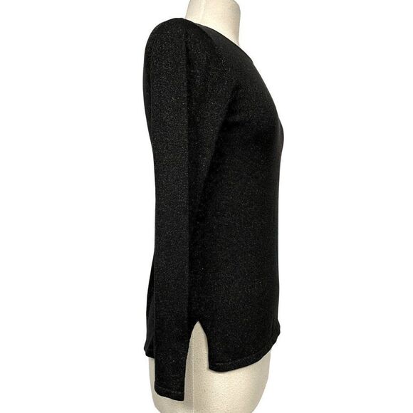 Chico's Sz XS Black Metallic Silk Blend Long Sleeve Pullover Top - Picture 3 of 5